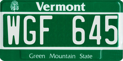 VT license plate WGF645