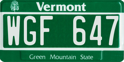 VT license plate WGF647