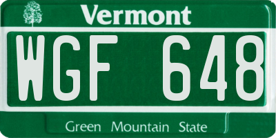 VT license plate WGF648