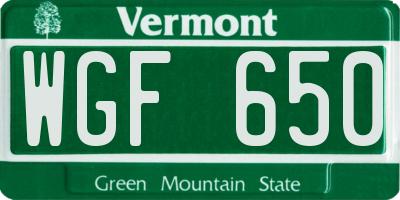 VT license plate WGF650