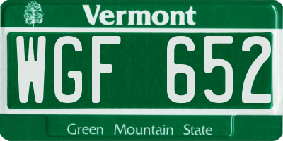 VT license plate WGF652
