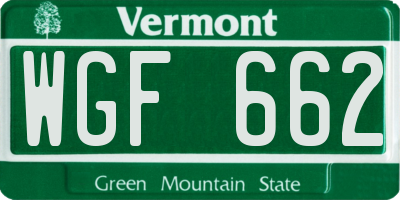 VT license plate WGF662