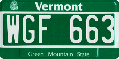 VT license plate WGF663