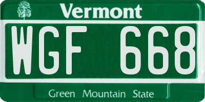 VT license plate WGF668