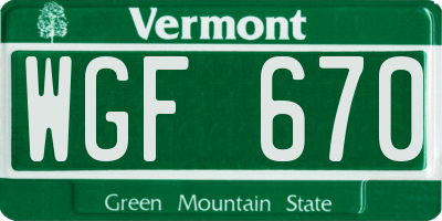 VT license plate WGF670