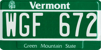 VT license plate WGF672