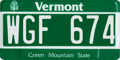 VT license plate WGF674