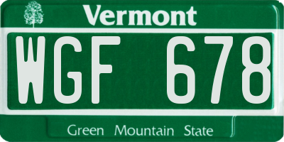 VT license plate WGF678