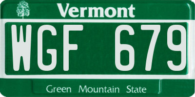 VT license plate WGF679