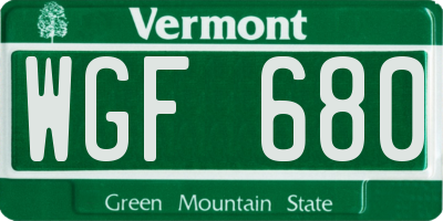 VT license plate WGF680