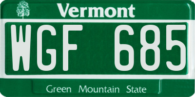 VT license plate WGF685