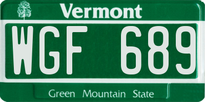 VT license plate WGF689
