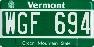 VT license plate WGF694