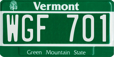 VT license plate WGF701