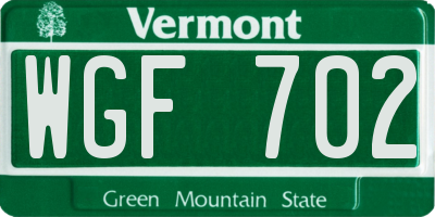 VT license plate WGF702