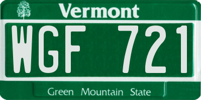 VT license plate WGF721