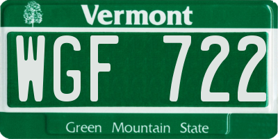 VT license plate WGF722