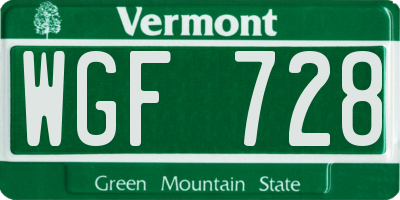 VT license plate WGF728