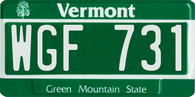 VT license plate WGF731