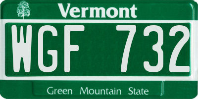 VT license plate WGF732