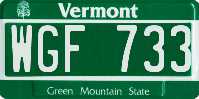 VT license plate WGF733