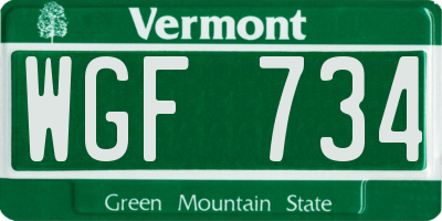 VT license plate WGF734