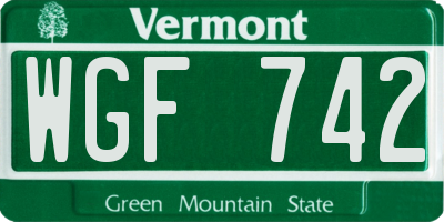 VT license plate WGF742