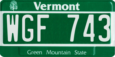 VT license plate WGF743