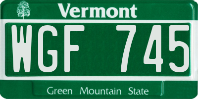 VT license plate WGF745