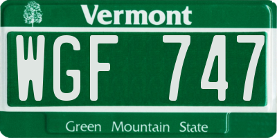 VT license plate WGF747