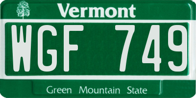 VT license plate WGF749