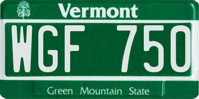 VT license plate WGF750