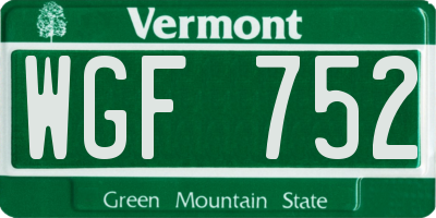 VT license plate WGF752