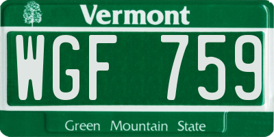 VT license plate WGF759
