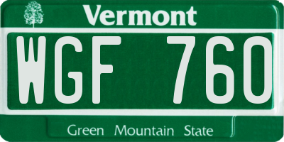 VT license plate WGF760