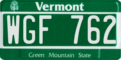 VT license plate WGF762