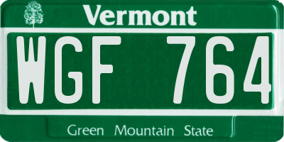 VT license plate WGF764