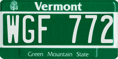 VT license plate WGF772