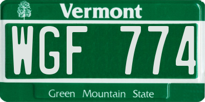 VT license plate WGF774