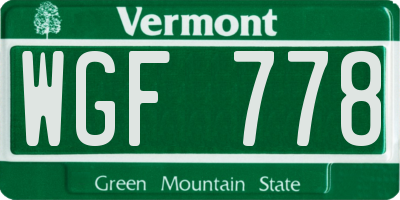VT license plate WGF778