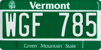 VT license plate WGF785