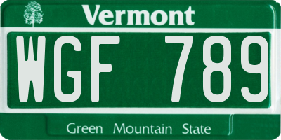 VT license plate WGF789
