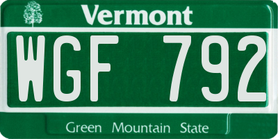 VT license plate WGF792