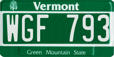 VT license plate WGF793