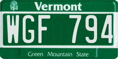 VT license plate WGF794