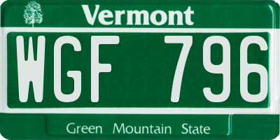VT license plate WGF796