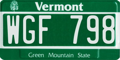 VT license plate WGF798