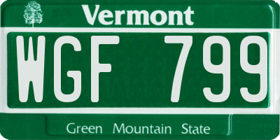 VT license plate WGF799