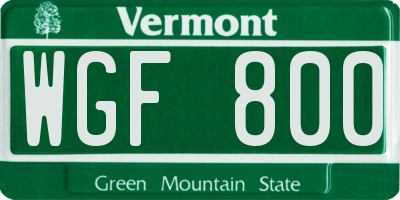 VT license plate WGF800