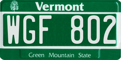 VT license plate WGF802